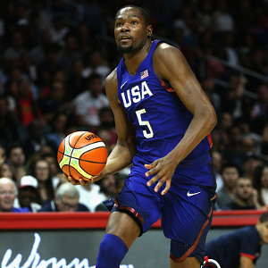 of the United States drives to the basket against of China during a USA Basketball showcase exhibition gameat Staples Center on July 24, 2016 in Los Angeles, California.